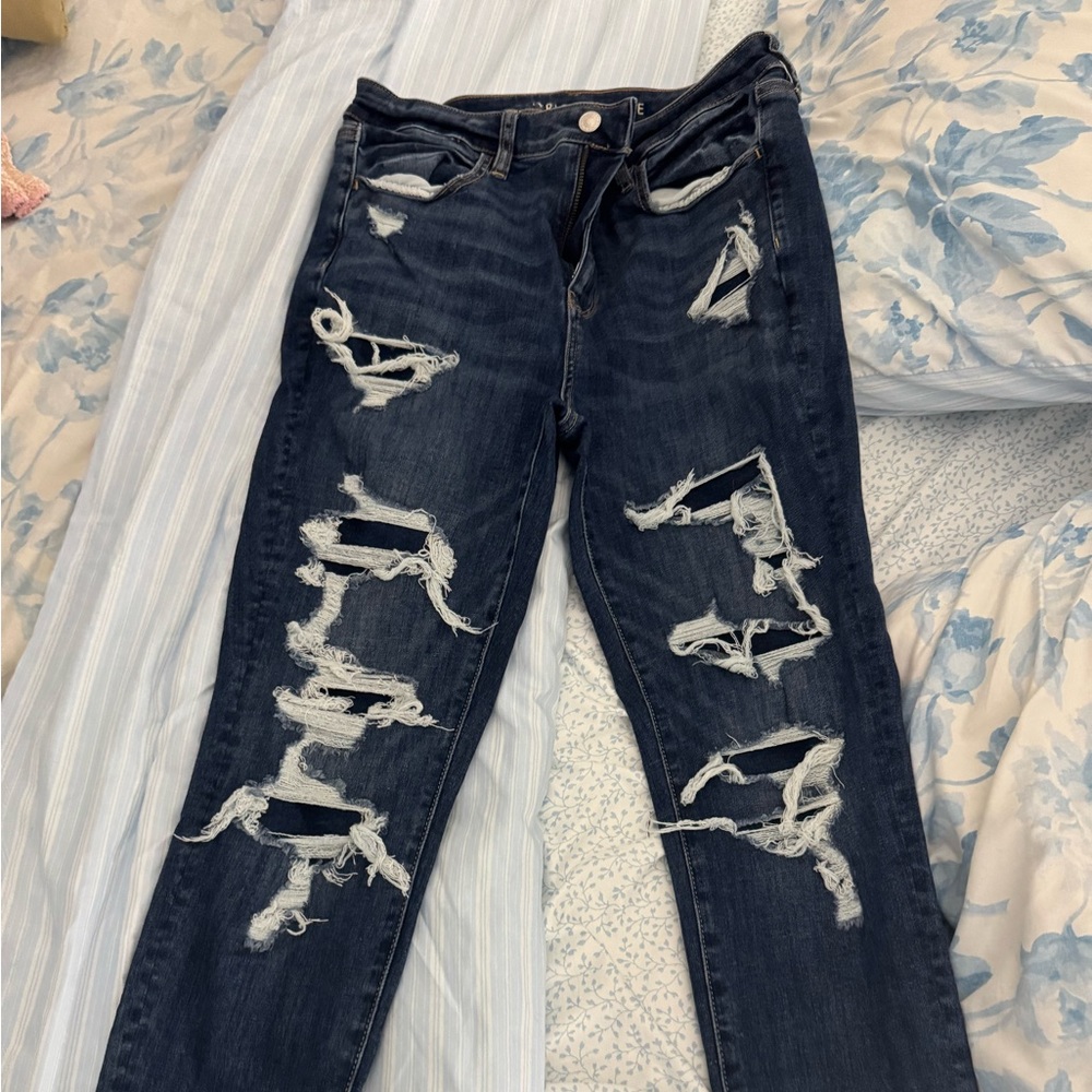 American Eagle Outfitters High Rise Ripped Dark Blue Jeans